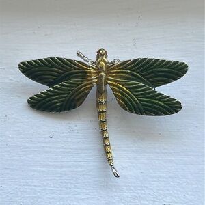 Vintage Erwin Pearl Green and Gold Dragonfly Brooch